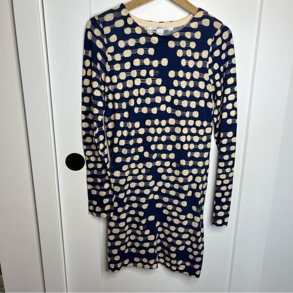 Diane Von Furstenberg Dresses & Skirts - Diane Von Furstenberg DVF Blue & Cream Polka Dot Long Sleeve Knit Dress Small